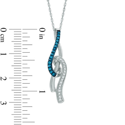 0.17 CT. T.W. Enhanced Blue and White Natural Diamond Ribbon Flame Pendant in Sterling Silver