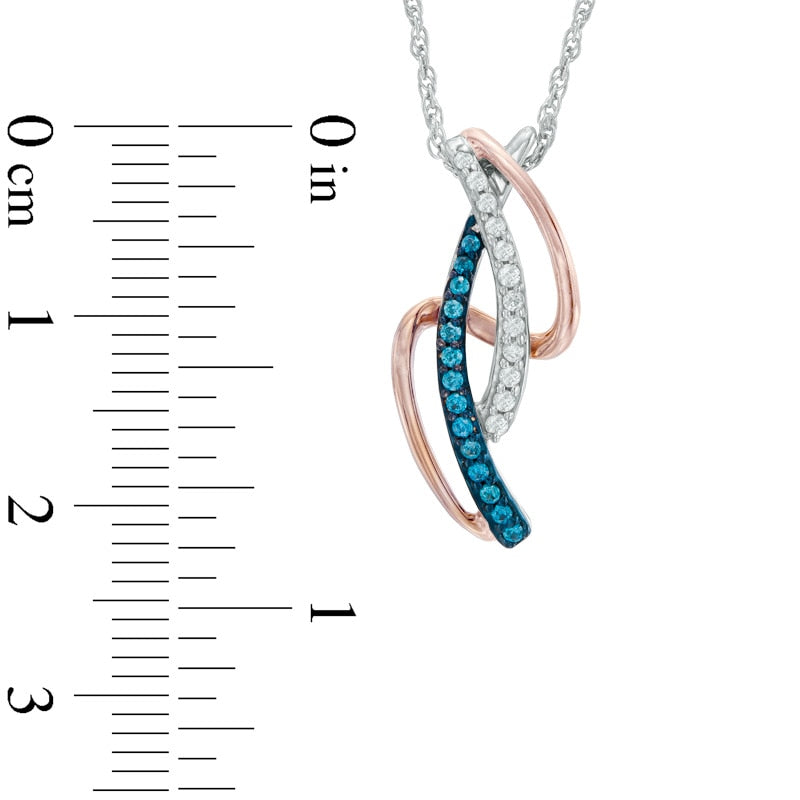 0.17 CT. T.W. Enhanced Blue and White Natural Diamond Abstract Ribbon Pendant in Sterling Silver and 10K Rose Gold