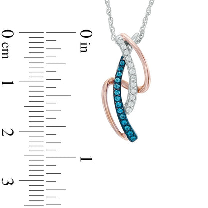 0.17 CT. T.W. Enhanced Blue and White Natural Diamond Abstract Ribbon Pendant in Sterling Silver and 10K Rose Gold
