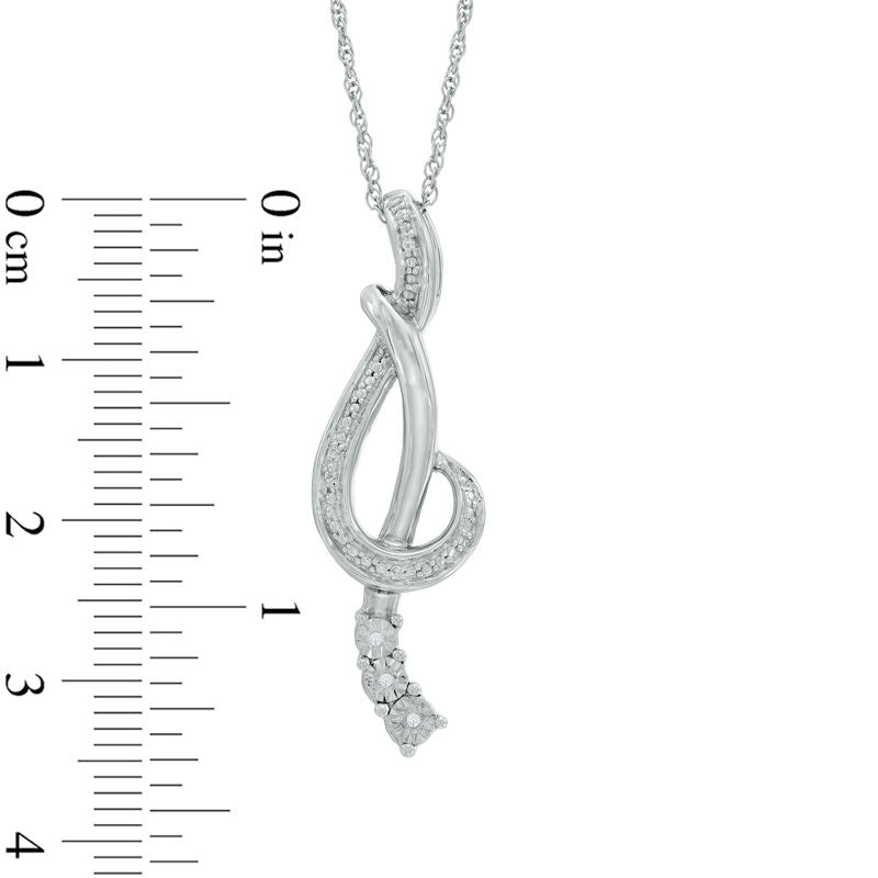 Natural Diamond Accent Treble Clef Ribbon Pendant in Sterling Silver