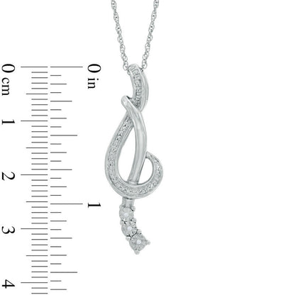 Natural Diamond Accent Treble Clef Ribbon Pendant in Sterling Silver