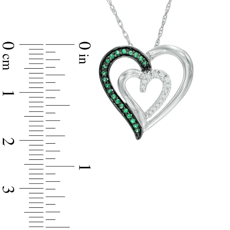 0.17 CT. T.W. Enhanced Green and White Natural Diamond Tilted Double Heart Pendant in Sterling Silver