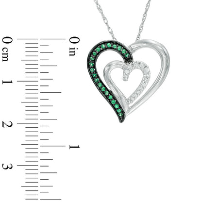 0.17 CT. T.W. Enhanced Green and White Natural Diamond Tilted Double Heart Pendant in Sterling Silver