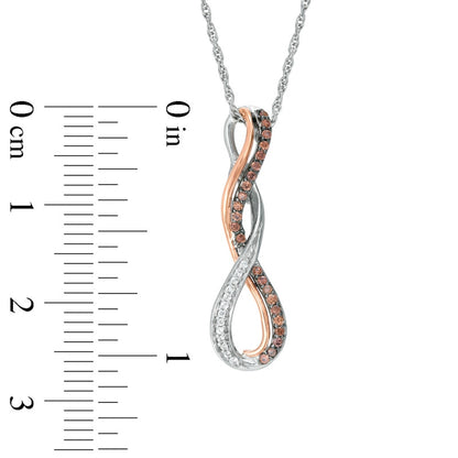 0.17 CT. T.W. Champagne and White Natural Diamond Cascading Infinity Pendant in Sterling Silver and 10K Rose Gold