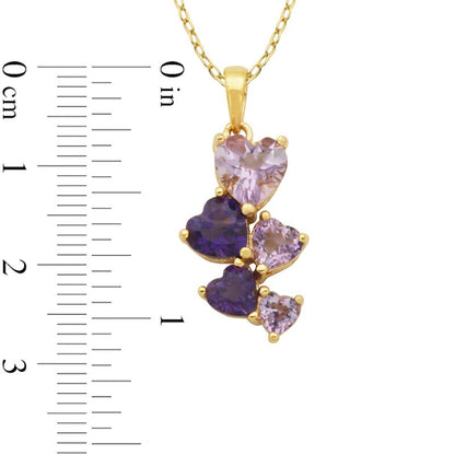 Heart-Shaped Amethyst Cascading Drop Pendant in Sterling Silver with 18K Gold Plate