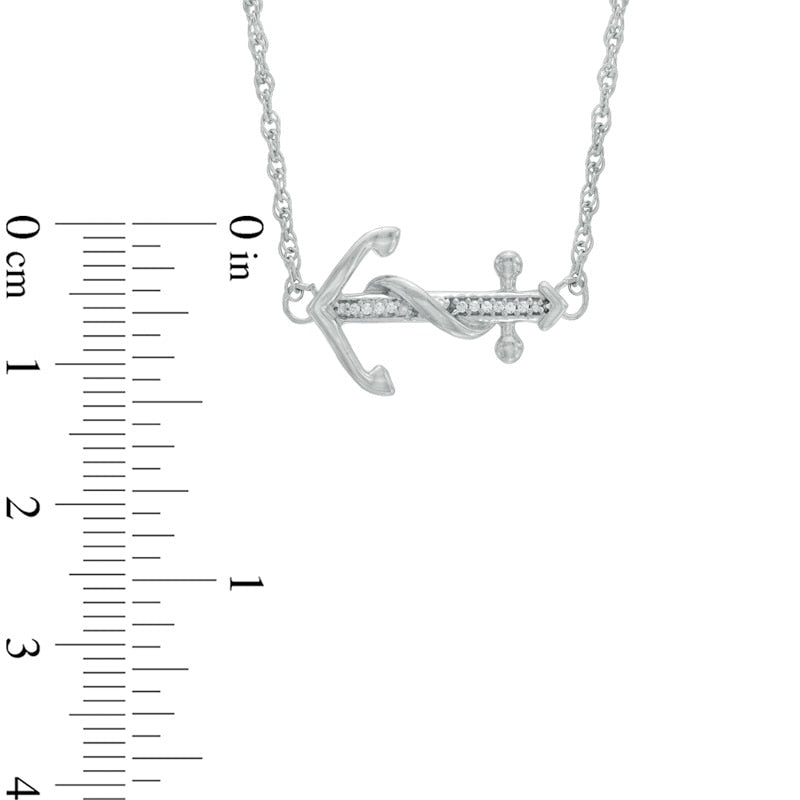 Natural Diamond Accent Sideways Anchor Necklace in Sterling Silver - 17"