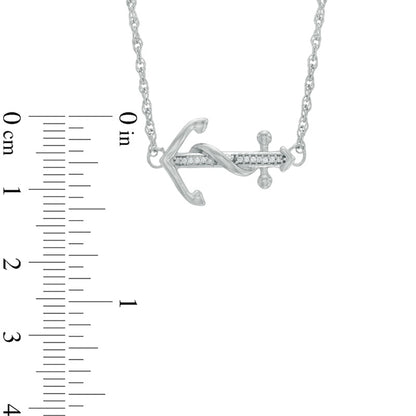 Natural Diamond Accent Sideways Anchor Necklace in Sterling Silver - 17"