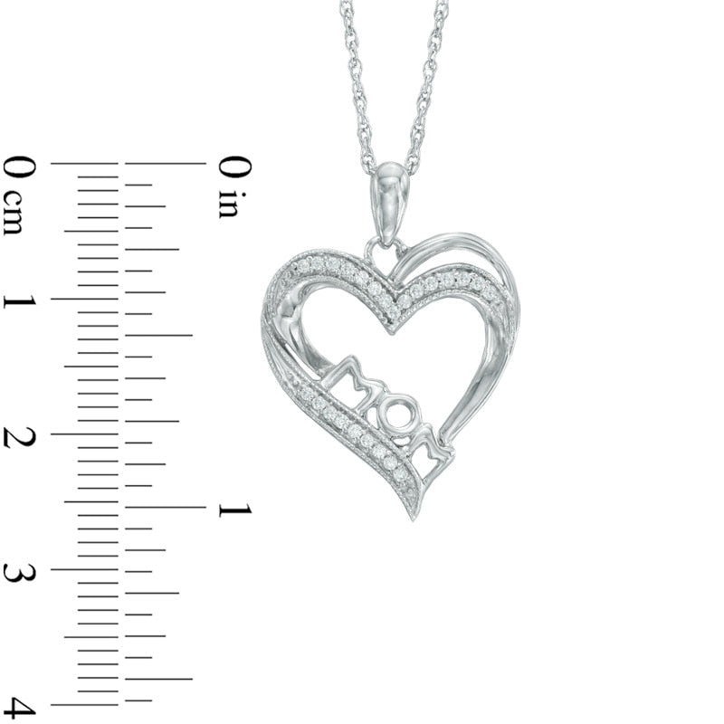 0.1 CT. T.W. Natural Diamond Antique Vintage-Style "MOM" Heart Pendant in Sterling Silver