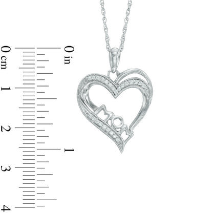 0.1 CT. T.W. Natural Diamond Antique Vintage-Style "MOM" Heart Pendant in Sterling Silver