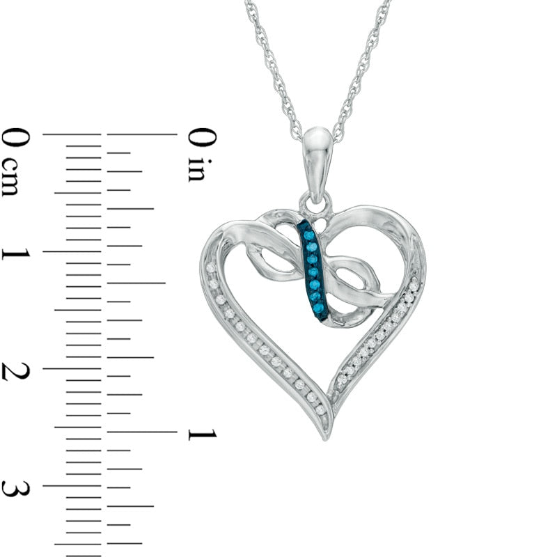 0.1 CT. T.W. Enhanced Blue and White Natural Diamond Heart with Infinity Pendant in Sterling Silver