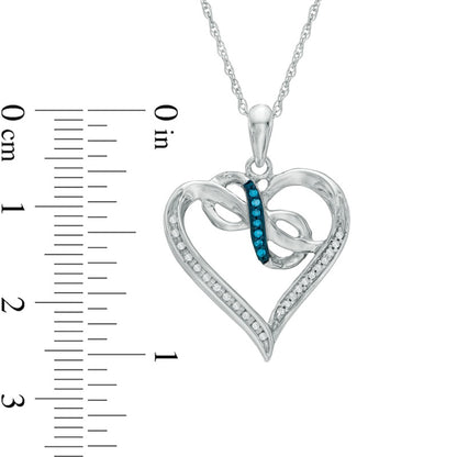 0.1 CT. T.W. Enhanced Blue and White Natural Diamond Heart with Infinity Pendant in Sterling Silver