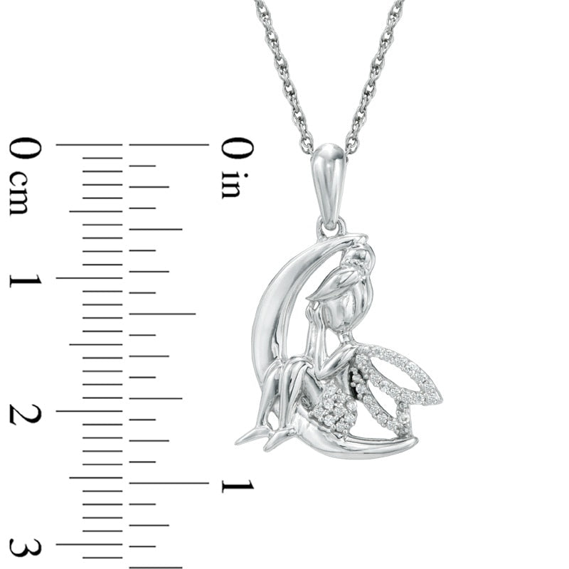 0.07 CT. T.W. Natural Diamond Fairy on Crescent Moon Pendant in Sterling Silver