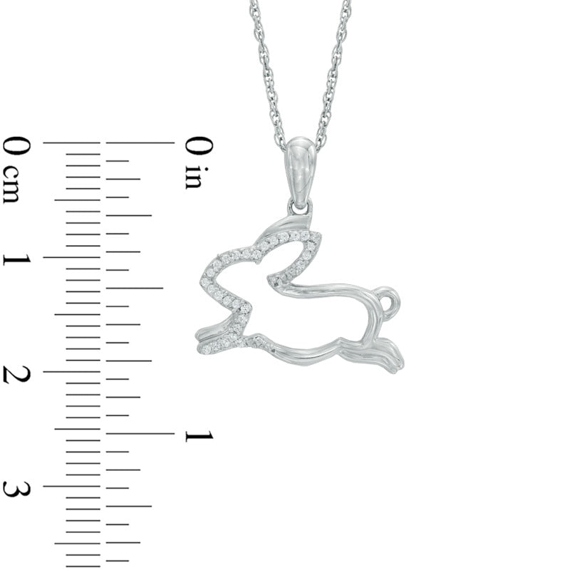 Natural Diamond Accent Running Rabbit Pendant in Sterling Silver
