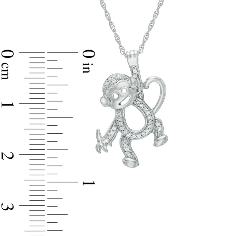 Natural Diamond Accent Hanging Monkey Pendant in Sterling Silver