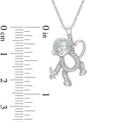 Natural Diamond Accent Hanging Monkey Pendant in Sterling Silver