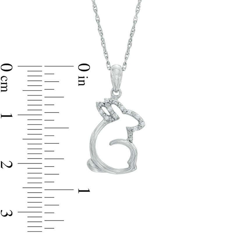 Natural Diamond Accent Sitting Rabbit Pendant in Sterling Silver