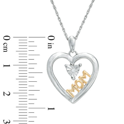 Natural Diamond Accent Heart with "MOM" Pendant in Sterling Silver and 14K Gold Plate