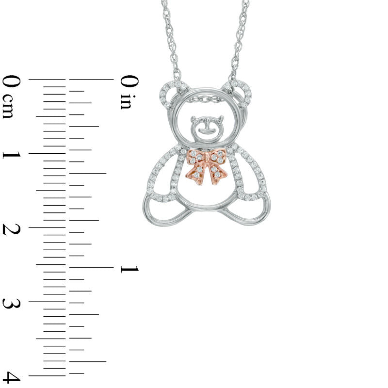 0.2 CT. T.W. Natural Diamond Teddy Bear with Bow Pendant in Sterling Silver and 10K Rose Gold