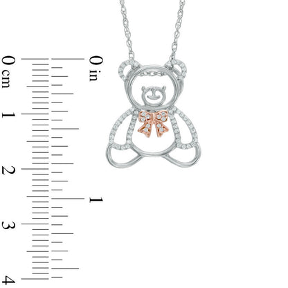 0.2 CT. T.W. Natural Diamond Teddy Bear with Bow Pendant in Sterling Silver and 10K Rose Gold