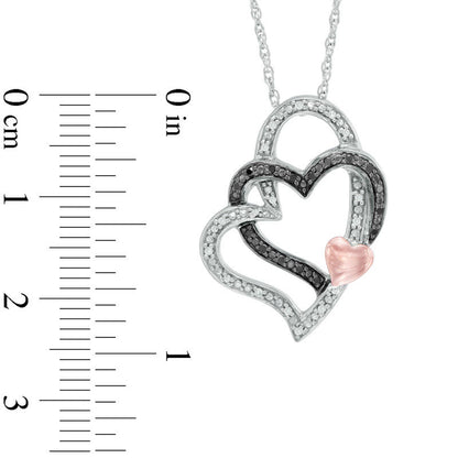0.1 CT. T.W. Enhanced Black and White Natural Diamond Hearts Pendant in Sterling Silver and 10K Rose Gold Plate