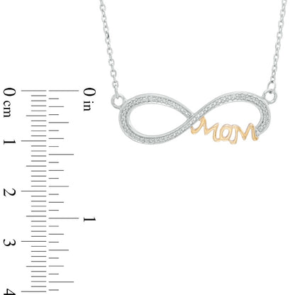 Natural Diamond Accent Sideways Infinity with "MOM" Necklace in Sterling Silver and 10K Yellow Gold Plate - 16"