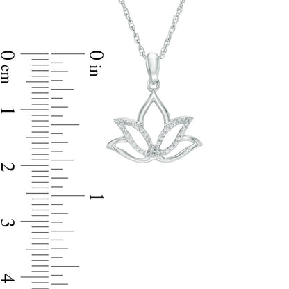 Natural Diamond Accent Outline Lotus Flower Pendant in Sterling Silver