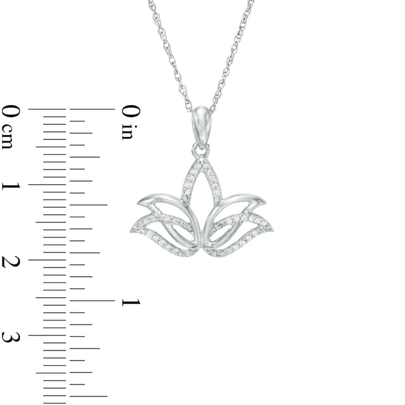 0.1 CT. T.W. Natural Diamond Outline Lotus Flower Pendant in Sterling Silver
