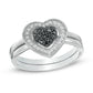 1/4 CT. T.W. Enhanced Black and White Diamond Heart Cluster Bridal Set in Sterling Silver