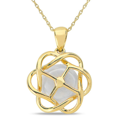 9.5 - 10.0mm Cultured Freshwater Pearl and Natural Diamond Accent Pendant in 10K Yellow Gold