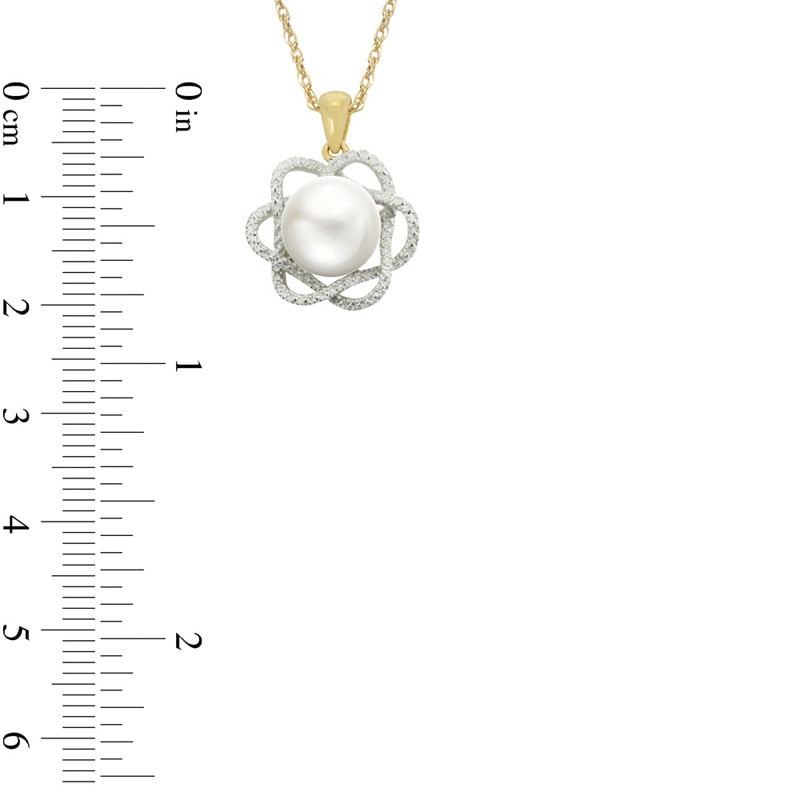 9.5 - 10.0mm Cultured Freshwater Pearl and Natural Diamond Accent Pendant in 10K Yellow Gold