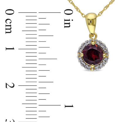 6.0mm Garnet and Natural Diamond Accent Frame Pendant in 10K Yellow Gold - 17"