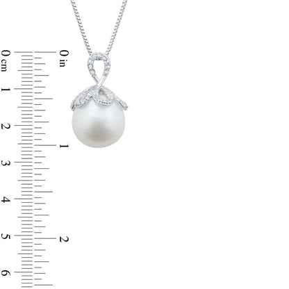 11.0 - 12.0mm Cultured Freshwater Pearl and White Topaz Pendant in Sterling Silver