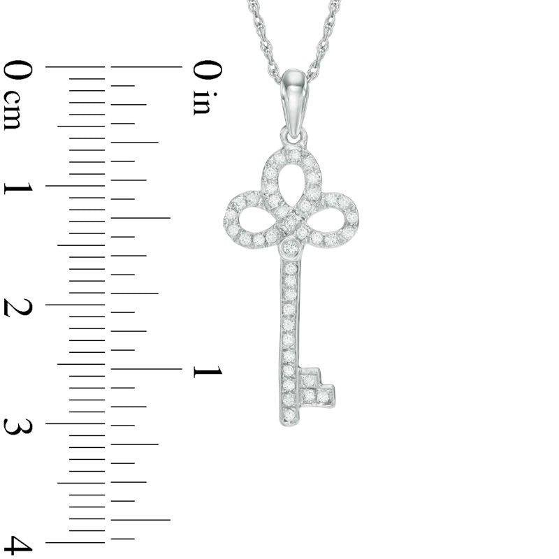 0.2 CT. T.W. Natural Diamond Clover Top Key Pendant in 10K White Gold
