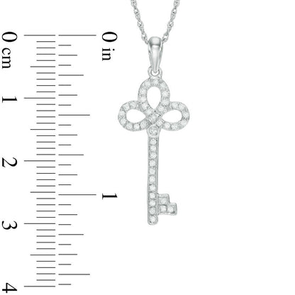 0.2 CT. T.W. Natural Diamond Clover Top Key Pendant in 10K White Gold