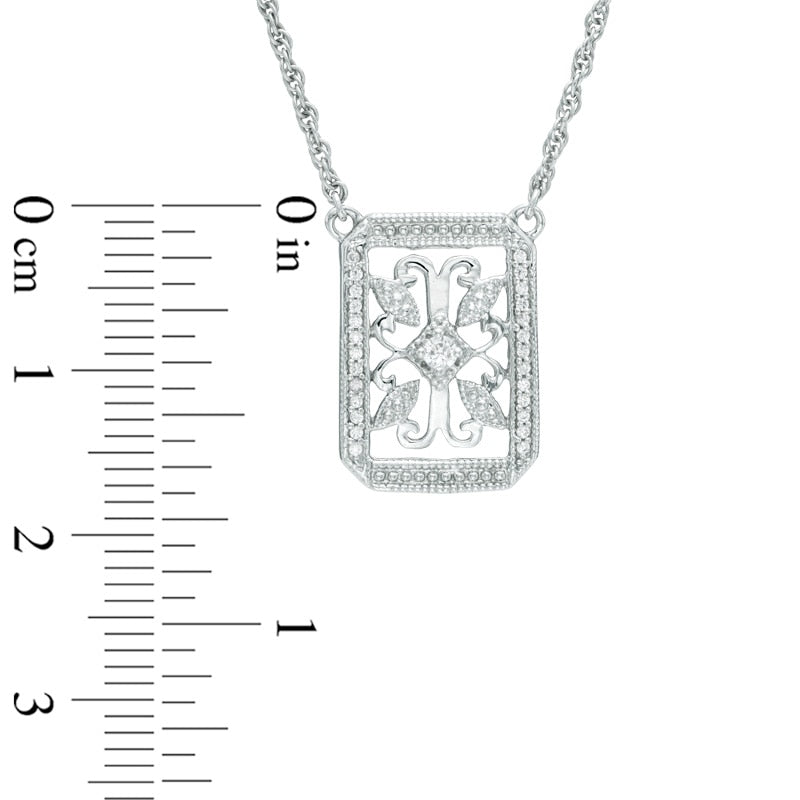 0.17 CT. T.W. Natural Diamond Antique Vintage-Style Filigree Necklace in Sterling Silver - 17"