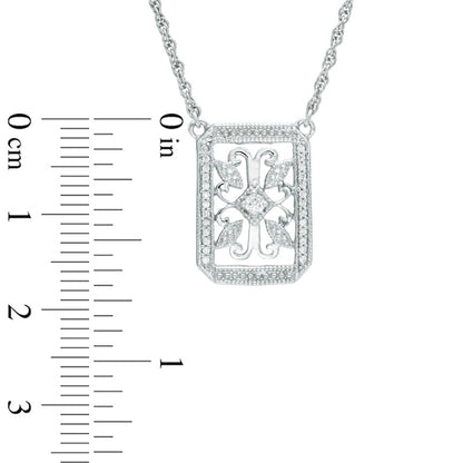 0.17 CT. T.W. Natural Diamond Antique Vintage-Style Filigree Necklace in Sterling Silver - 17"