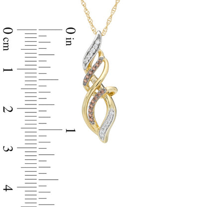 0.17 CT. T.W. Champagne and White Natural Diamond Cascading Flame Pendant in 10K Yellow Gold