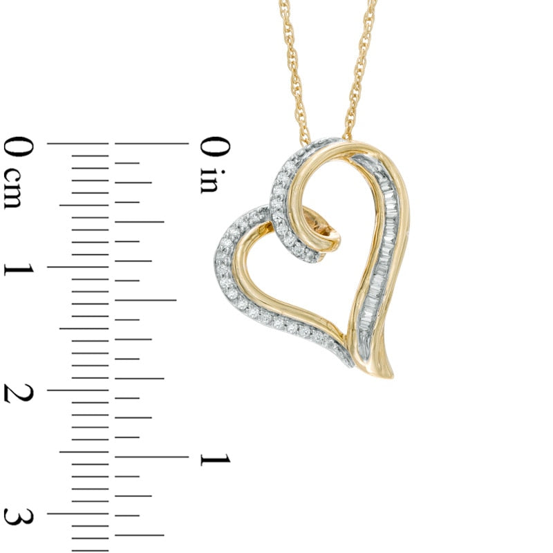 0.17 CT. T.W. Natural Diamond Tilted Looping Heart Pendant in 10K Yellow Gold
