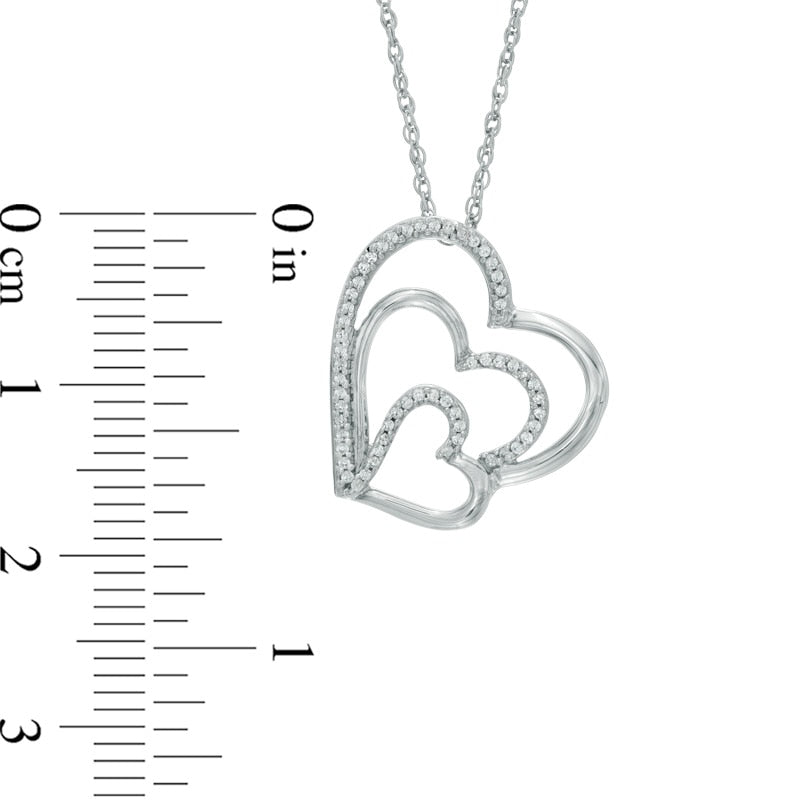 0.17 CT. T.W. Natural Diamond Tilted Layered Triple Heart Pendant in Sterling Silver