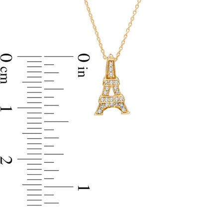 Natural Diamond Accent Eiffel Tower Pendant in 10K Yellow Gold