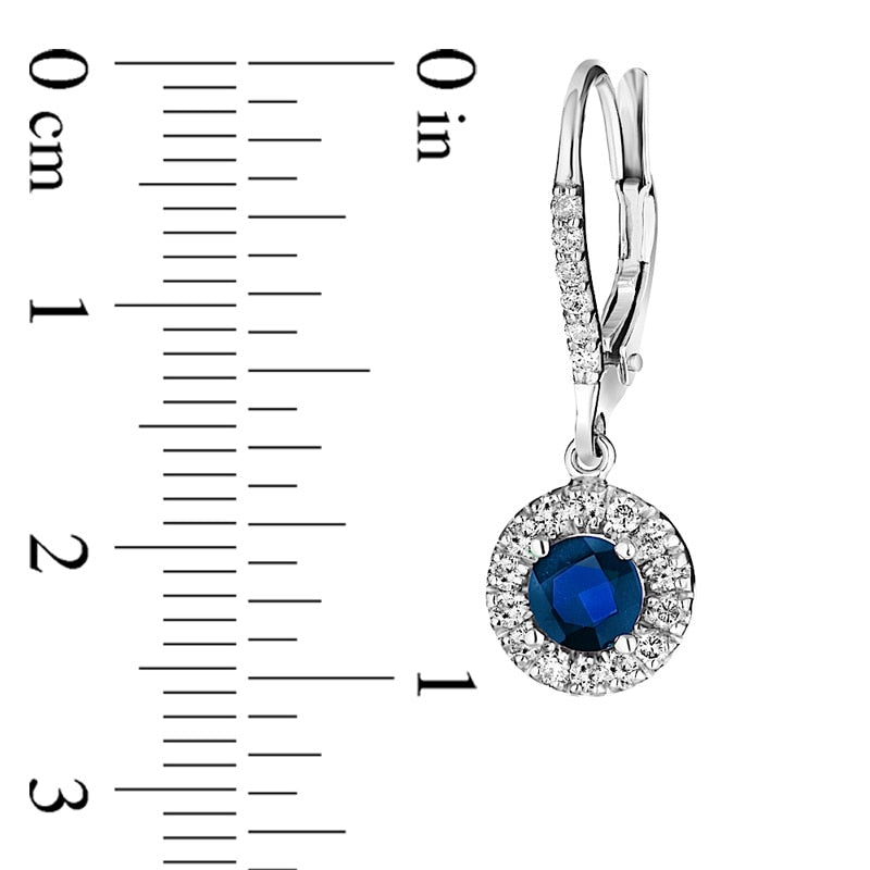 5.0mm Blue Sapphire and 0.5 CT. T.W. Diamond Frame Drop Earrings in 14K White Gold