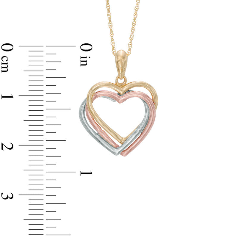 Layered Heart Pendant in 10K Tri-Tone Gold