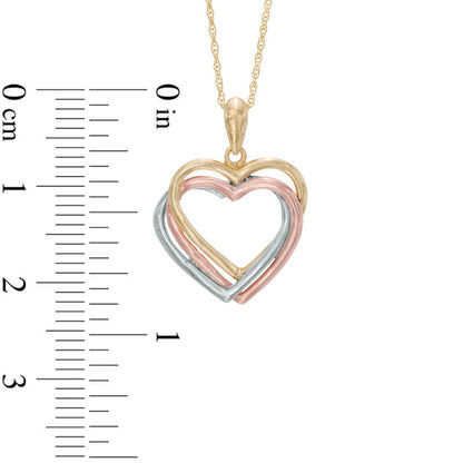 Layered Heart Pendant in 10K Tri-Tone Gold