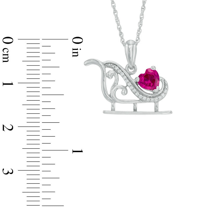 5.0mm Heart-Shaped Lab-Created Ruby and Diamond Accent Sleigh Pendant in Sterling Silver