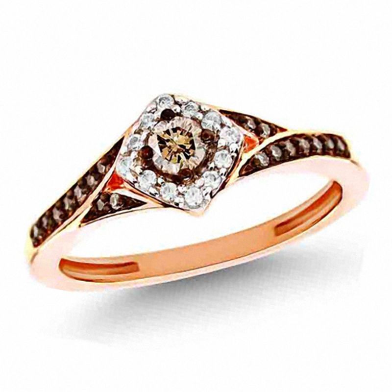 1/4 CT. T.W. Champagne and White Diamond Frame Engagement Ring in 14K Rose Gold