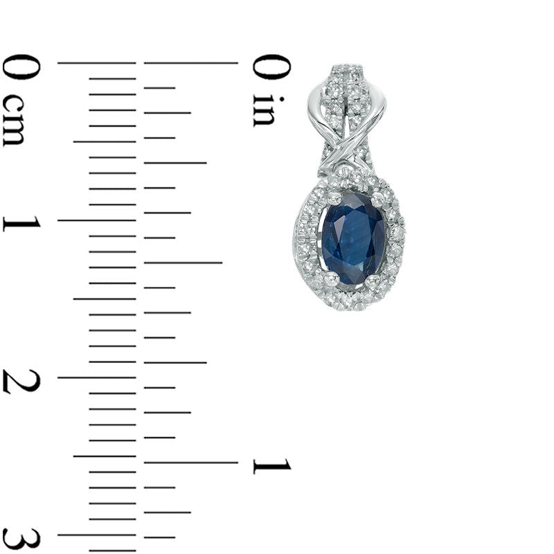 Oval Blue Sapphire and 0.33 CT. T.W. Diamond Frame Drop Earrings in 10K White Gold