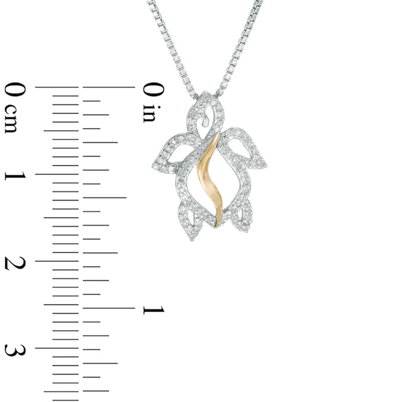 Natural Diamond Accent Turtle Pendant in Sterling Silver and 14K Gold