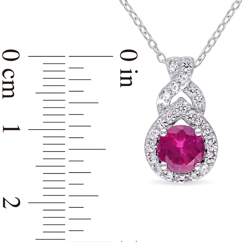 6.5mm Lab-Created Ruby and White Sapphire Teardrop Frame Pendant in Sterling Silver