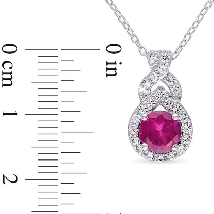 6.5mm Lab-Created Ruby and White Sapphire Teardrop Frame Pendant in Sterling Silver