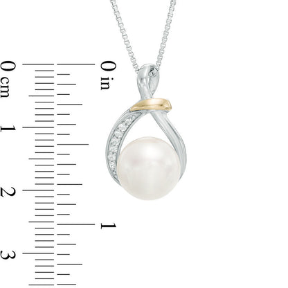 10.0mm Cultured Freshwater Pearl and White Topaz Pendant in Sterling Silver and 14K Gold